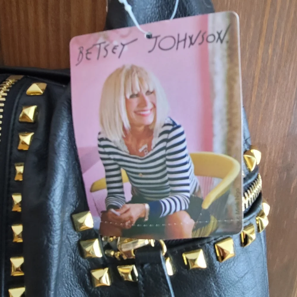 Betsey Johnson Large Hobo Croc To It Black and Gold Studded Women's Bag - Picture 2 of 12